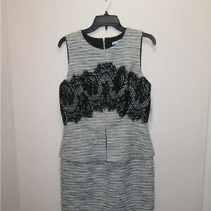 ANTONIO MELANI Peplum Pencil Dress Black Ivory Shimmer Size 4 Professional Lace